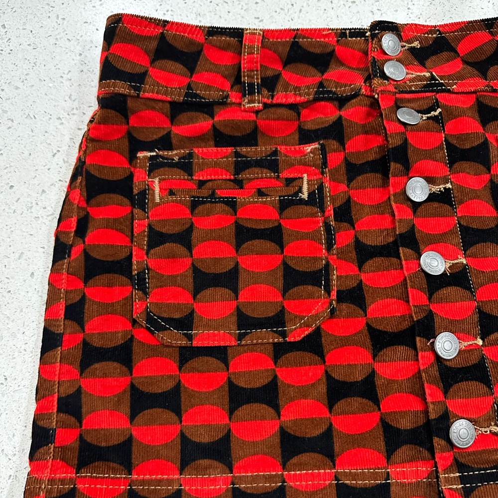 FREE PEOPLE WE THE FREE JOANIE CORDUROY MINI SKIRT - Geometric Red and Black - Picture 5 of 8